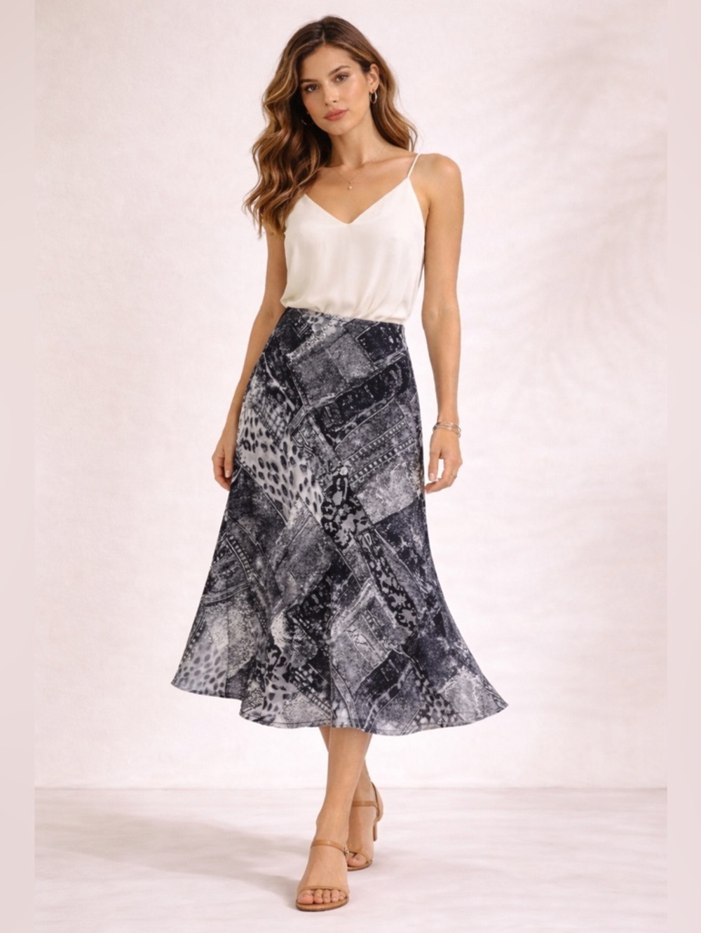 Y2K Patchwork Denim Lace Animal print Mermaid Midi Skirt Burke Avenue Sz 12